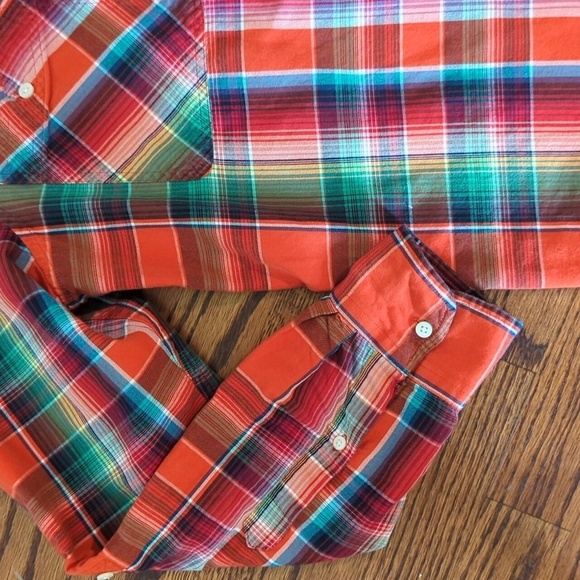 Lauren Ralph Lauren Shirt Button Down Chest Pockets  Red Plaid Cotton Sz 12 - Picture 2 of 7